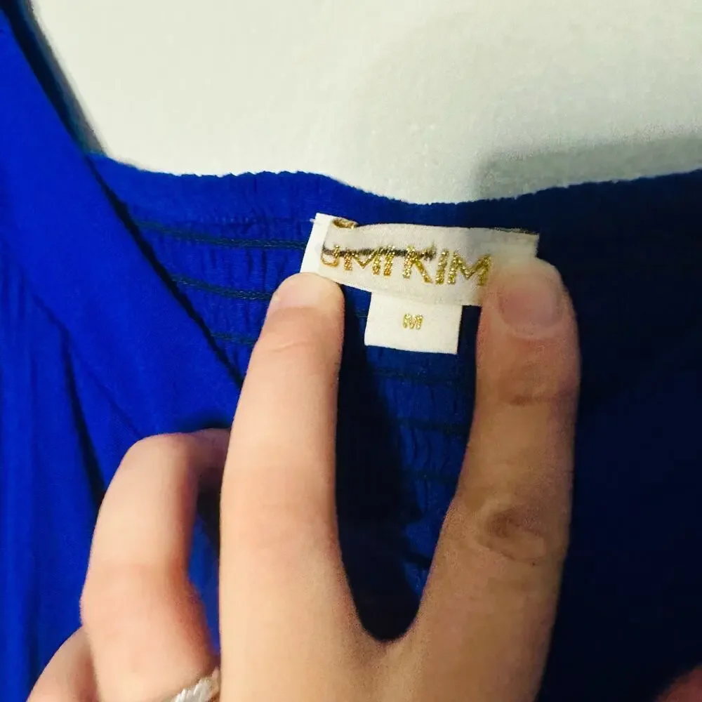 Yumi Kim Mercer Street Button Down Royal Blue Smocked Back Midi Dress size M - Picture 10 of 11